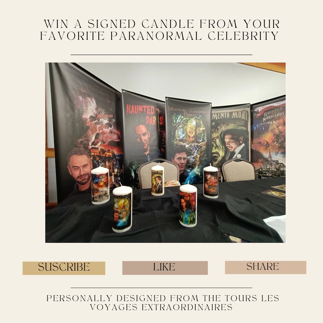 lve_in_france's tweet photo. 📣 RAFFLE TIME
Win a personalised candle signed by your favorite paranormal celebrity.
1_ Follow @lve_in_france
2_ Like this publication
3_ Retweet your favorite tour
Participate until Aug.28th 11:59pm
The winners will be contacted by private message on Monday 
Bonne chance 🍀 https://t.co/C3RcI05BXb