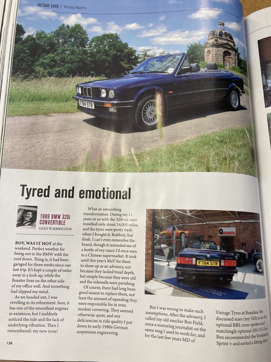 CPE_Tweet's tweet photo. Ending the week right: what a lovely article in the latest @octane_magazine. If you’re looking for new tyres for your car or bike, please check out @VintageTyre. #evenbetterontherightrubber https://t.co/A474rb8IMW