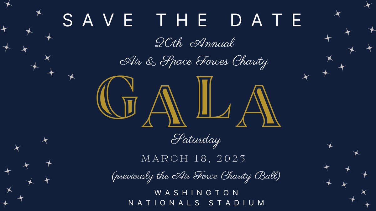 AirSpaceGala's tweet photo. 🗓️Save the date!🗓️ 

The Air &amp; Space Forces Charity Ball benefiting the @AFASHQ is scheduled for 18 March 2023. Can't wait to see you there! https://t.co/zNpug0Ss2x