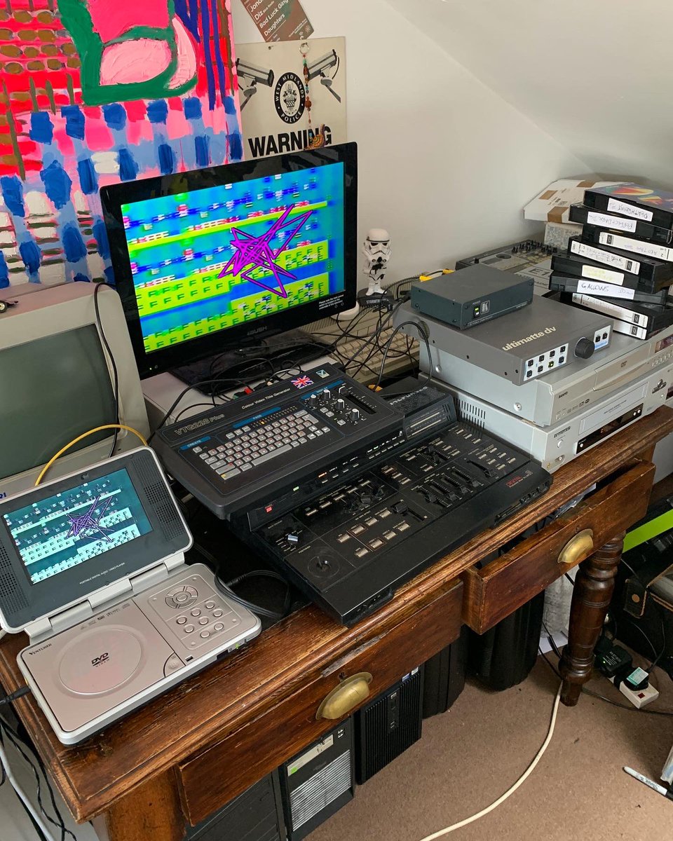 akoNewcastle's tweet photo. Working on my #analogvideo #VJ setup. I've settled on: 1 #VCR, 1 #DVD, #UltramatteDV #ChromaKeyer, Panasonic #WJMX10 mixer &amp; VTG228 titler (&amp; ofc a load of #VHS #tapes). Screengrabs included in this post. Hope you folks like it :).
#vaporwave #glitch #GlitchArt #analoguevideo https://t.co/IBh3aPA3h9