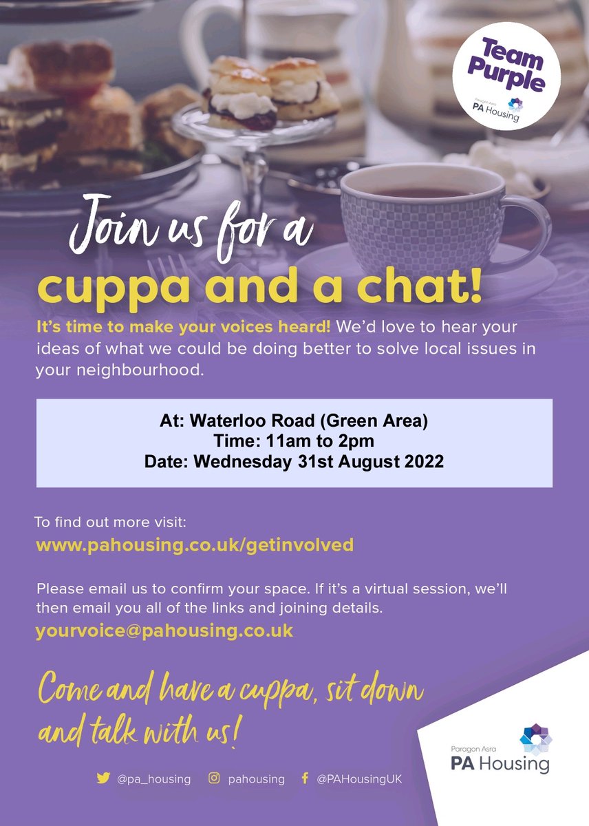 To all residents of Waterloo Road and Crescent, Nottingham @pa_housing #teampurple