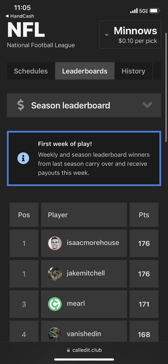 isaacmorehouse's tweet photo. Still a little salty that I failed to get a few picks in one week last year so failed to nab solo winner, but still gonna brag about my NFL picking skills on @handcashapp app https://t.co/PjzVm8bpCM.

Try it out! Guaranteed most fun you can have with genuine micropayments. https://t.co/v9nStTegty