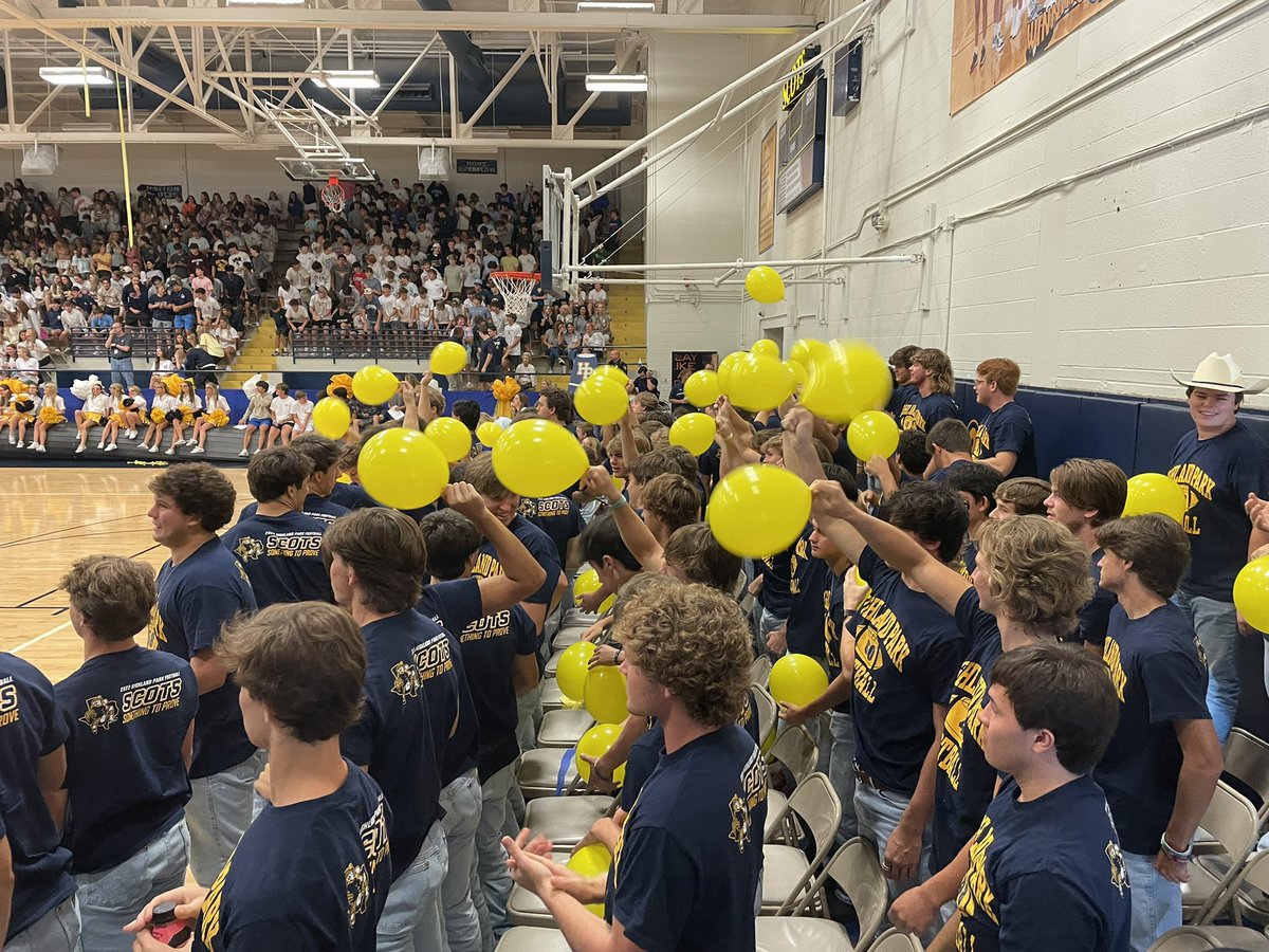 scotsathletics's tweet photo. It’s not a Game Day if there’s no pep rally!! #LetsGoScots #BeatMarcus #Game1 #SFAW https://t.co/ZoSDLfXOw3
