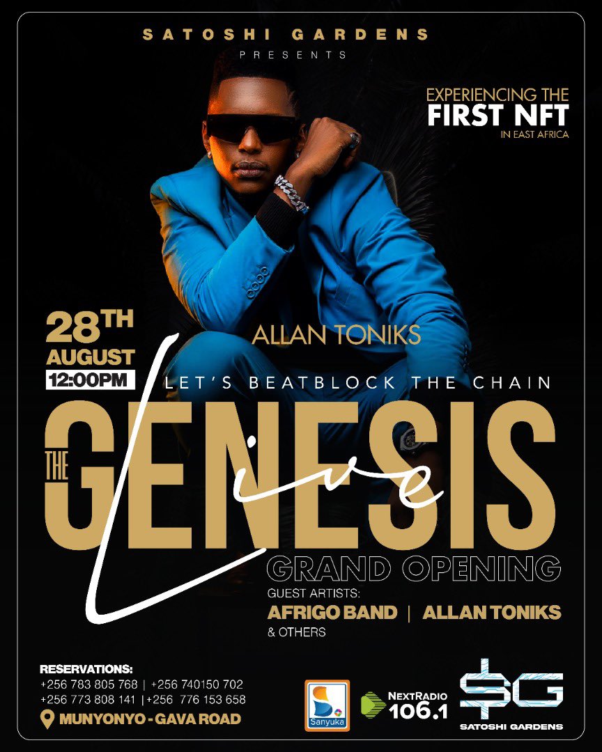 BusingyeJose's tweet photo. Get to appreciate Forex Trading with the very first block chain hub Africa being launched on the 28th of Aug at @satoshi_gardens along Gava rd Munyonyo.

@AllanToniks and @TheAfrigo will be performing live🤗
Let's be there! 

#NFT 
#Africa4thIndustrialTransformation
#bit2Big https://t.co/Kj8VEuk9uy