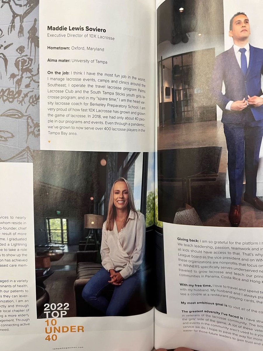 Congrats to Berkeley Girls Lacrosse Coach Maddie Lewis Soviero for being named one of Tampa Magazine’s “2022 Top 10 Under 40.”