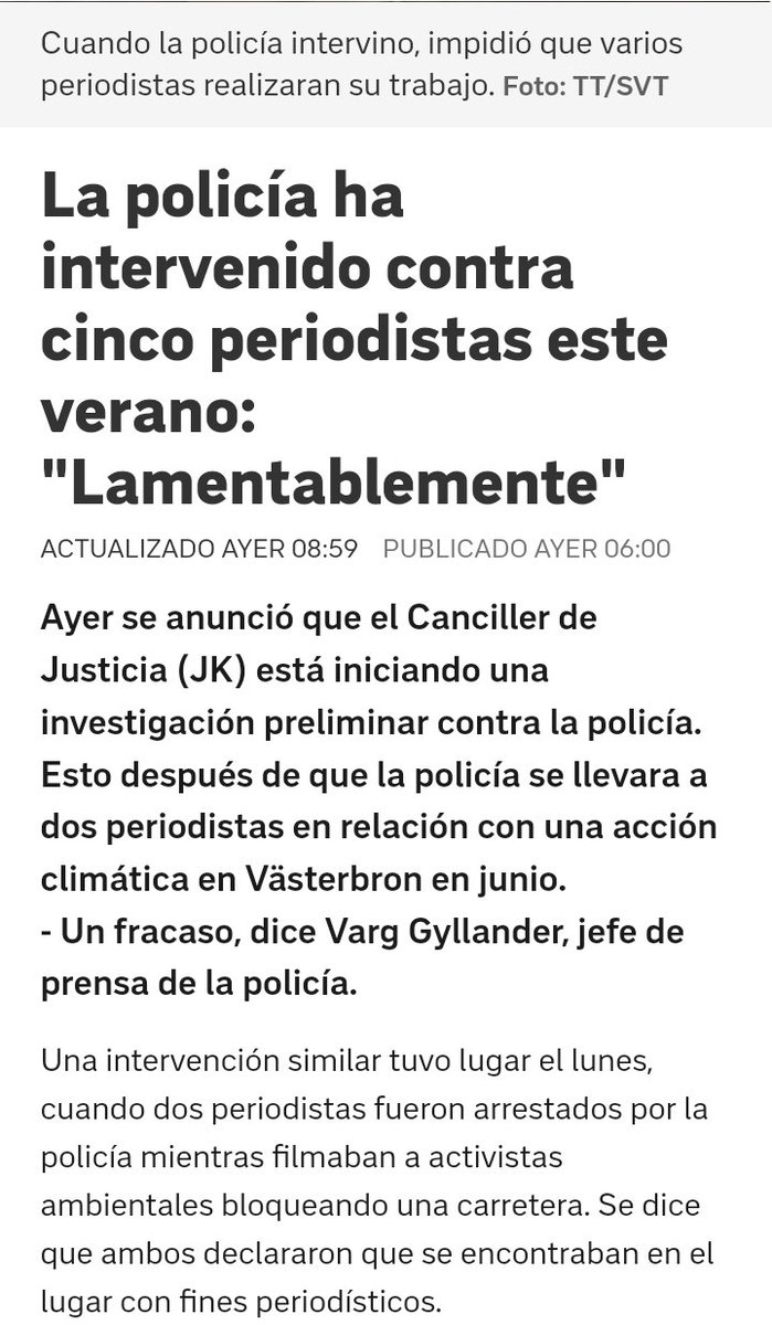 Suecia🇸🇪: La policía interviene contra 5 periodistas que hacían su trabajo. 

Deep state sueco al más puro estilo Mortadelo y Filemón. Luego te vienen con no sé qué cuentos del modelo sueco. 

Me recuerda al argumento de la novela  de <a href="/KindlerDiego/">Diego Kindler</a>, El tablero de parchís...