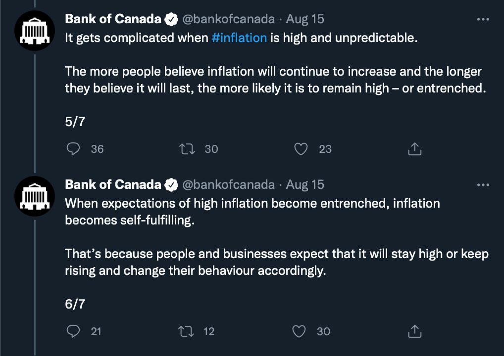 Earlier this month the <a href="/bankofcanada/">Bank of Canada</a> blamed you for #inflation and told you not to give raises despite awarding themselves $45 million in bonuses.

Now the boneheads at the Ministry of Monopoly Money are back with another deranged thread. 

Let's dive in.

1/7
