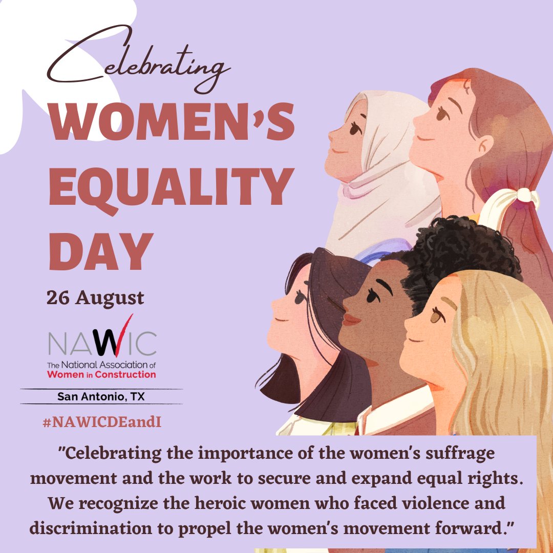 In 1973, U.S. Congress designated Aug. 26 as Women’s Equality Day.

nationalwomenshistoryalliance.org/resources/comm…

#ManyPathsOneMission #NAWIC #WomeninConstruction #womenintrades #womensequalityday #nawicsatx #nawicdeandi