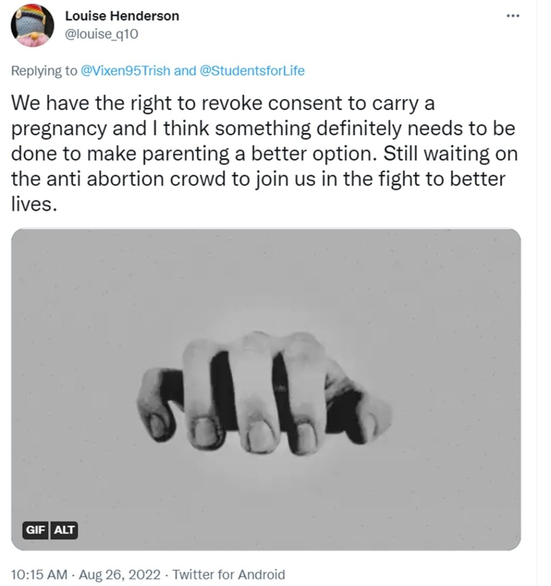 mhaelkatarn's tweet photo. @louise_q10 @Vixen95Trish @StudentsforLife From @Vixen95Trish: Since @lousie_q10 did the #ReplyAndBlock move, I will have to post my reply here.
And Louise, you're a fucking coward who doesn't want a conversation. You want compliance. Compliance for all of us to think killing our children will somehow improve our lives. https://t.co/NZGWFxNgN5