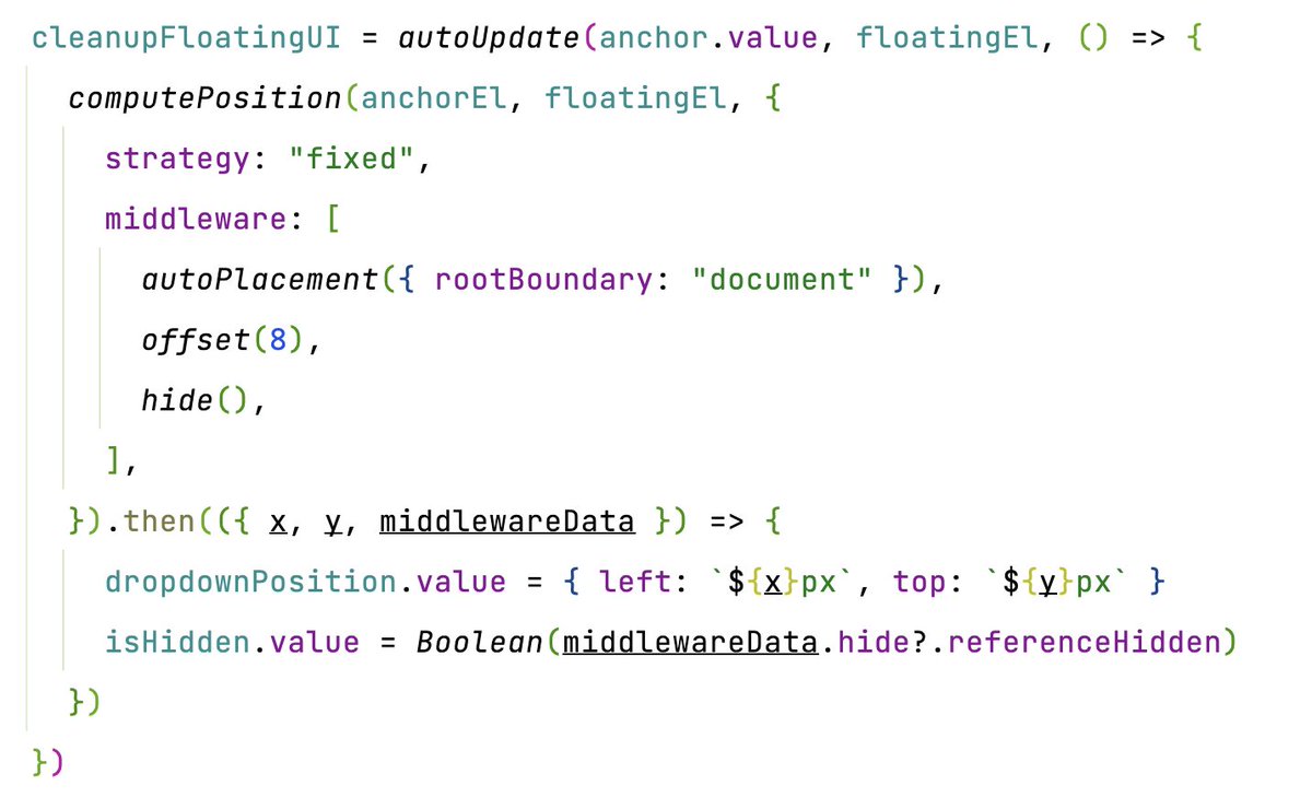 Понравился подход Floating UI (бывший Popper) для позиционирования тултипов/дропдаунов. Библиотека — просто набор функций, каждая из которых отвечает за свою фичу позиционирования. Чем меньше фич юзаешь, тем меньше либа добавляет веса бандлу.

floating-ui.com