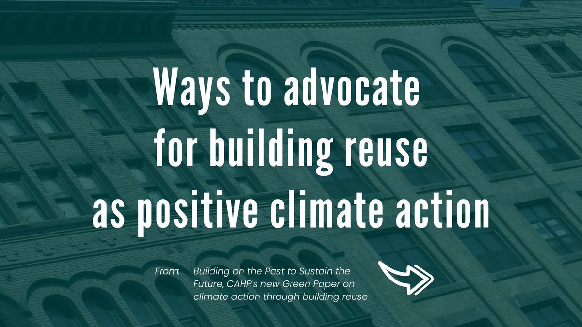 cahpacecp's tweet photo. With its newly released Green Paper, CAHP continues to be part of the conversation on building reuse as #ClimateAction
With 5 calls to action, there are recommendations on how to advocate for #BuildingReuse as positive climate action. Download the report:
https://t.co/mk0iHGUNky https://t.co/s1JffG8sjh