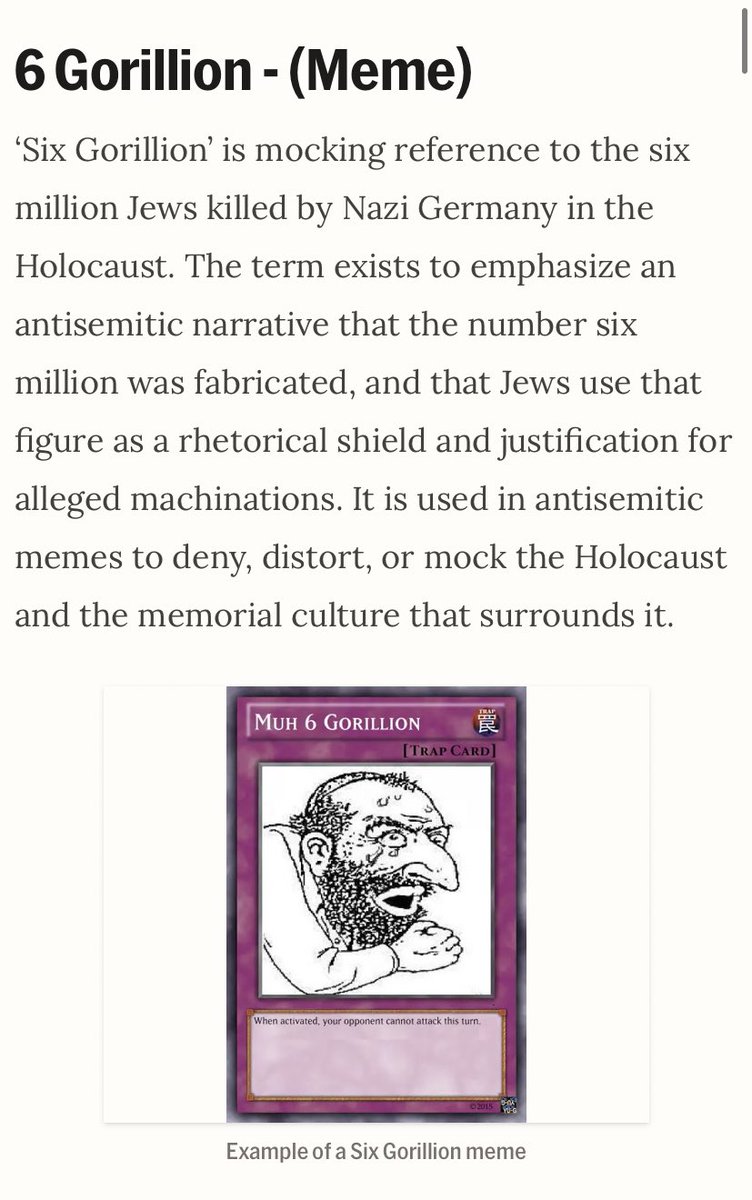 quintal_etienne's tweet photo. For context, random references to ‘6 million’ are allusions to the number of Jewish victims of the Holocaust, on par with ‘Six gorillion’ and other similar memes.
Here’s our #OHREP entries for both of these memes. https://t.co/1A2DbF81MJ