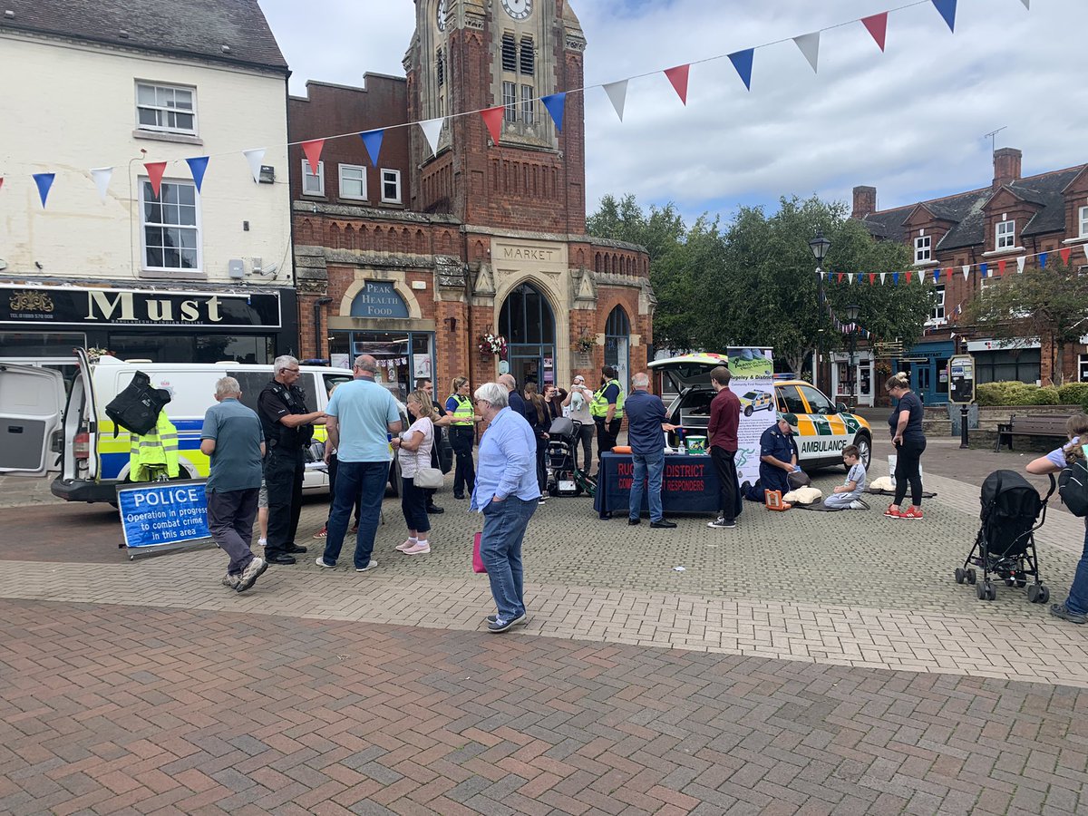 RADCFR's tweet photo. Great community event today in #Rugeley town centre with @cannockpolice, @StaffsSpecials &amp; @StaffsFire. Engaging with the public, discussing &amp; demonstrating the importance of CPR &amp; early defibrillation. Also great to see so many young inspiring people practicing CPR @OFFICIALWMAS https://t.co/5YJAbzNkeH