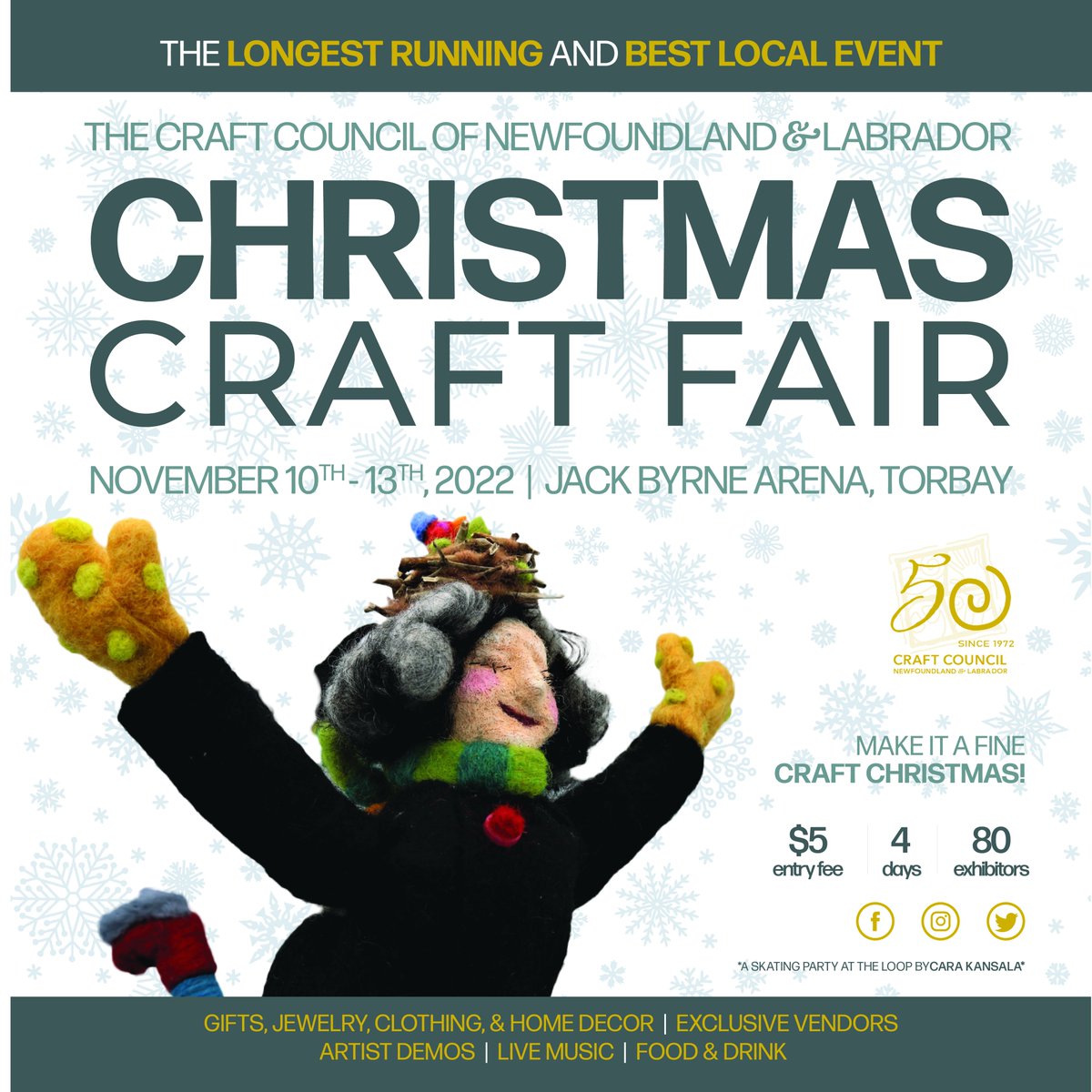 CraftCouncilNL's tweet photo. The longest running all-local craft fair is just around the corner! Join us for the 48th Annual Christmas Craft Fair at the Jack Byrne Arena Nov. 10-13!
Follow us for all the latest details on our upcoming Fair!
#ComeHomeToCraft #ComeHome2022 #ChristmasCraftFairNL #CraftCouncilNL https://t.co/JX1HFWxqfV