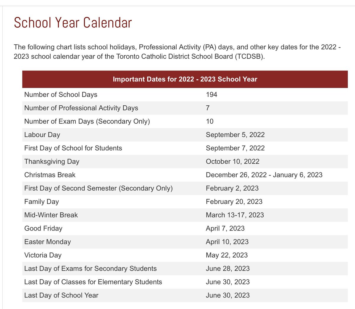 2022 - 2023 school calendar year @SPXCSPC @stjamesTCDSB @JamesCulnanCSPC @StCecilia_TCDSB @HolyFamilyTCDSB @HolyAngelsSchoo @TCDSB_THT @StLouistcdsb @stleotcdsb @OLS @StJosaphatCS @AllenCspc @FJRCSS @laila_velocci @SVdP_Principal St. Mark CS, St ...