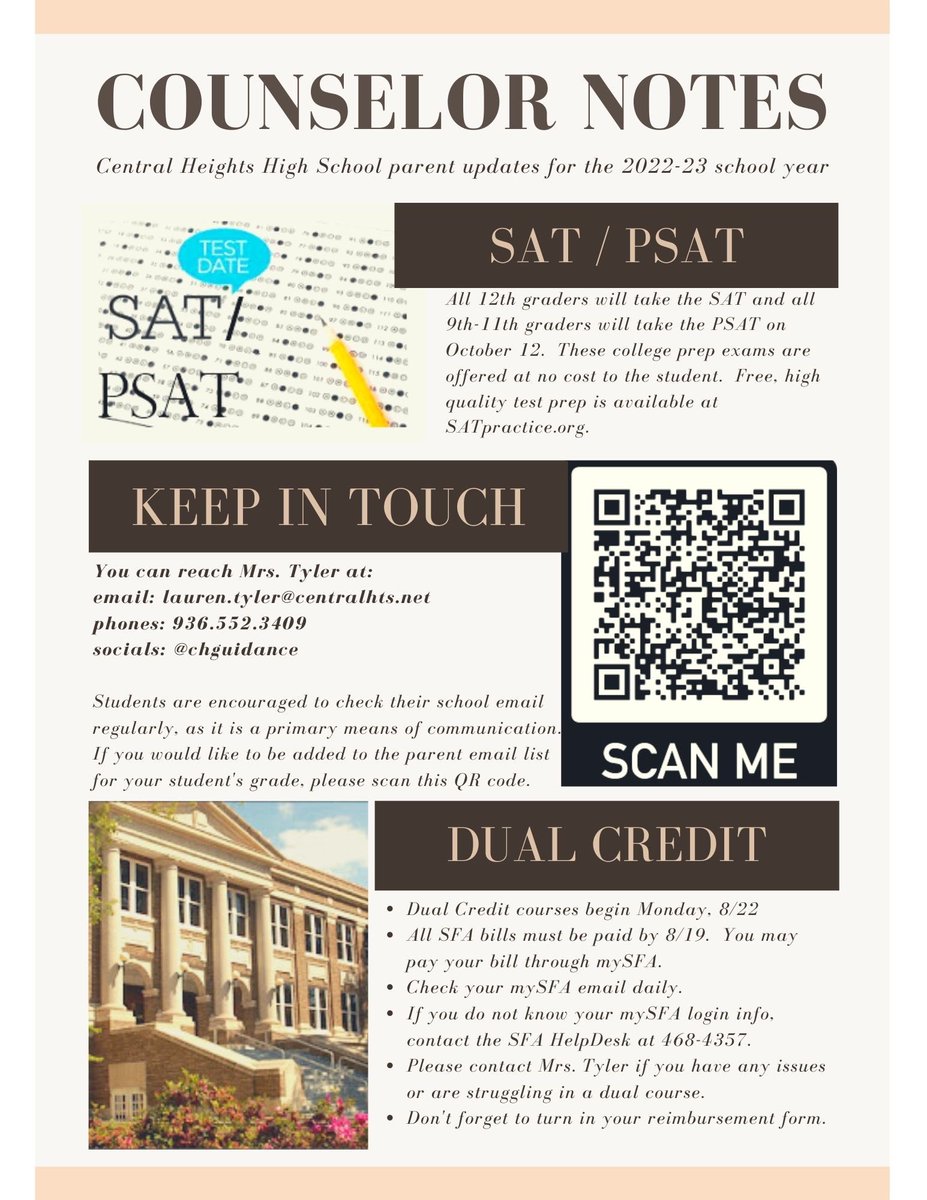 chguidance's tweet photo. Fall 2022 parent updates from the Counseling Center! 

To sign up for Mrs. Tyler’s parent email list, fill out the form at https://t.co/X4RQr2g276 https://t.co/TPSBkeKWBg