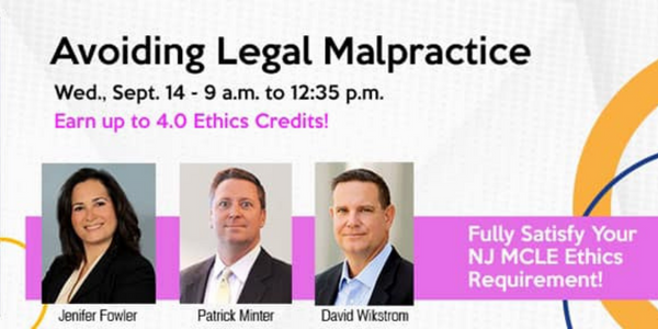 DKBGlawgroup's tweet photo. DMK partner Patrick Minter will be co-presenting the program “Avoiding Legal Malpractice” for New Jersey’s Institute of Continuing Legal Education on September 14. Please join us to learn how to avoid legal malpractice claims. https://t.co/UCGSW0C4WQ