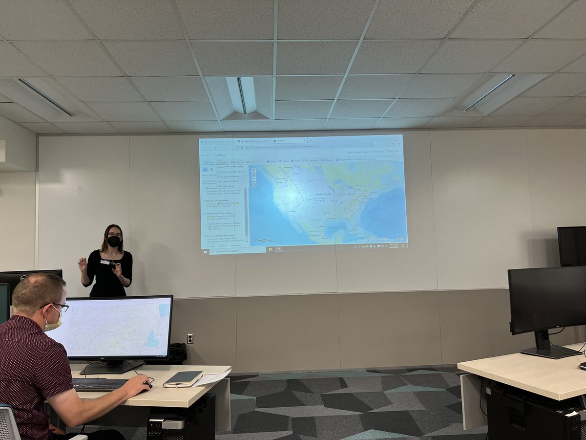 DHatMSU's tweet image. .@abtickner presenting about arcgis at #MSUDH #THATCamp