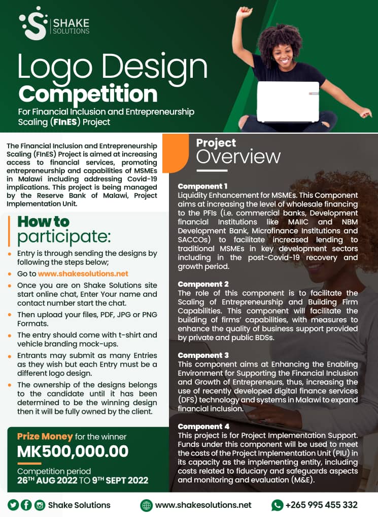 shakesolutions's tweet photo. Inviting all graphic designers to showcase their skills in this logo design competition and stand a chance to win MK500,000!!! https://t.co/YRqq0bBqSk