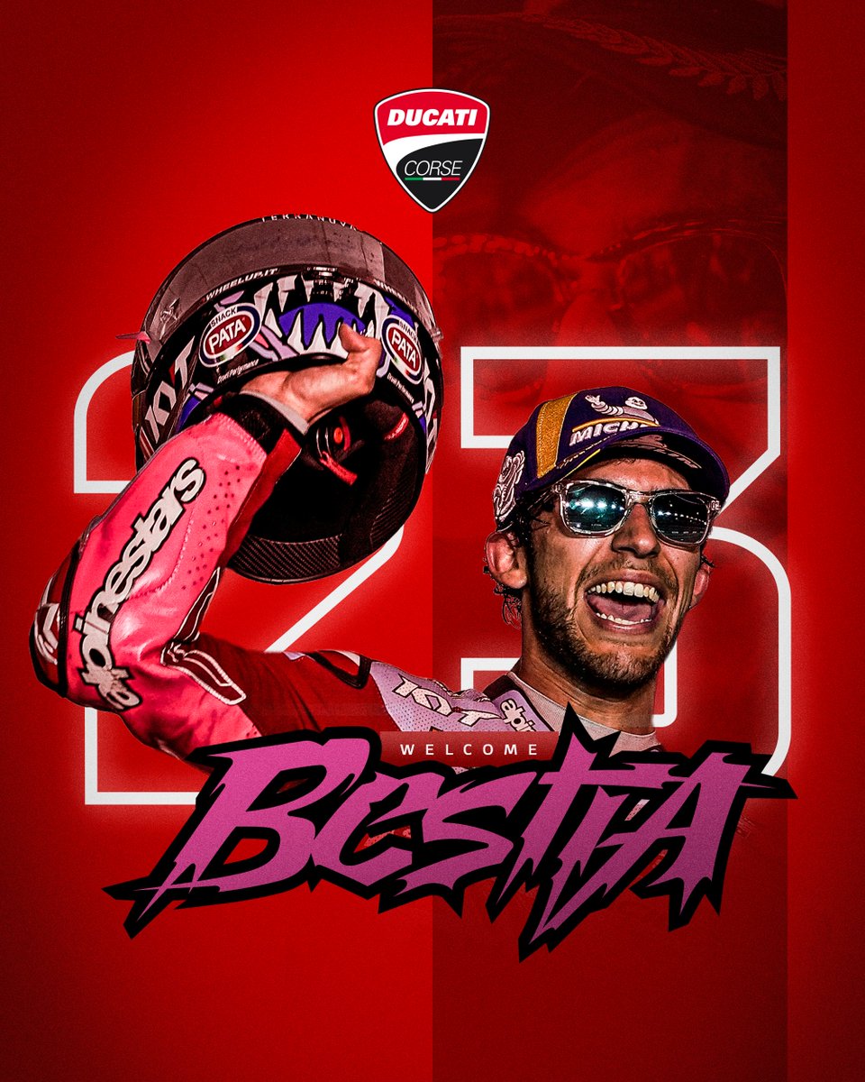 ducaticorse's tweet photo. BREAKING NEWS! 🚨 Welcome, @bestia23! The Italian rider to join forces with the #DucatiLenovoTeam alongside @PeccoBagnaia starting next season!
#ForzaDucati https://t.co/ytazKn83mv