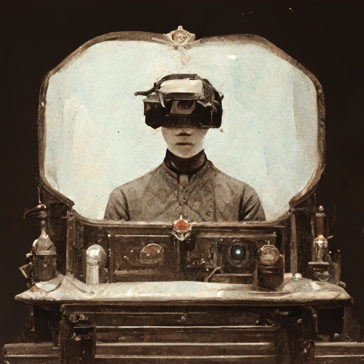Continuing my Friday series of an #AI's interpretation of the "'#Metaverse"...

What would Victorian era VR would be like... Me? I think there would be A LOT more wires and moving parts! Thoughts?