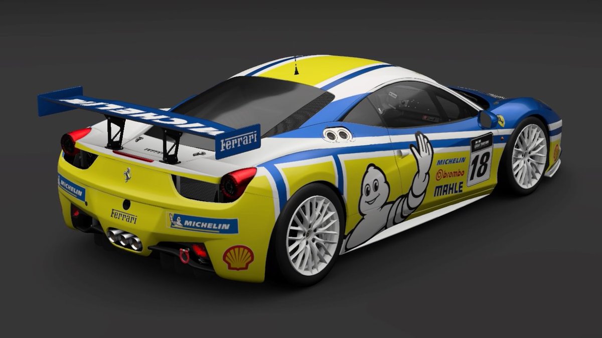 chrissiegle's tweet photo. No crazy idea or story behind this one. Just a Michelin sponsored Ferrari 458 Italia GT3. #GranTurismo7 #GT7Livery #LiveryEditor https://t.co/wp8lal3fMt