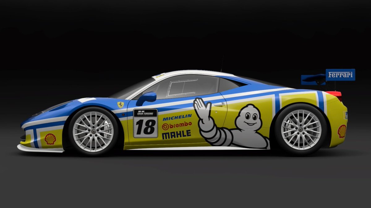 chrissiegle's tweet photo. No crazy idea or story behind this one. Just a Michelin sponsored Ferrari 458 Italia GT3. #GranTurismo7 #GT7Livery #LiveryEditor https://t.co/wp8lal3fMt