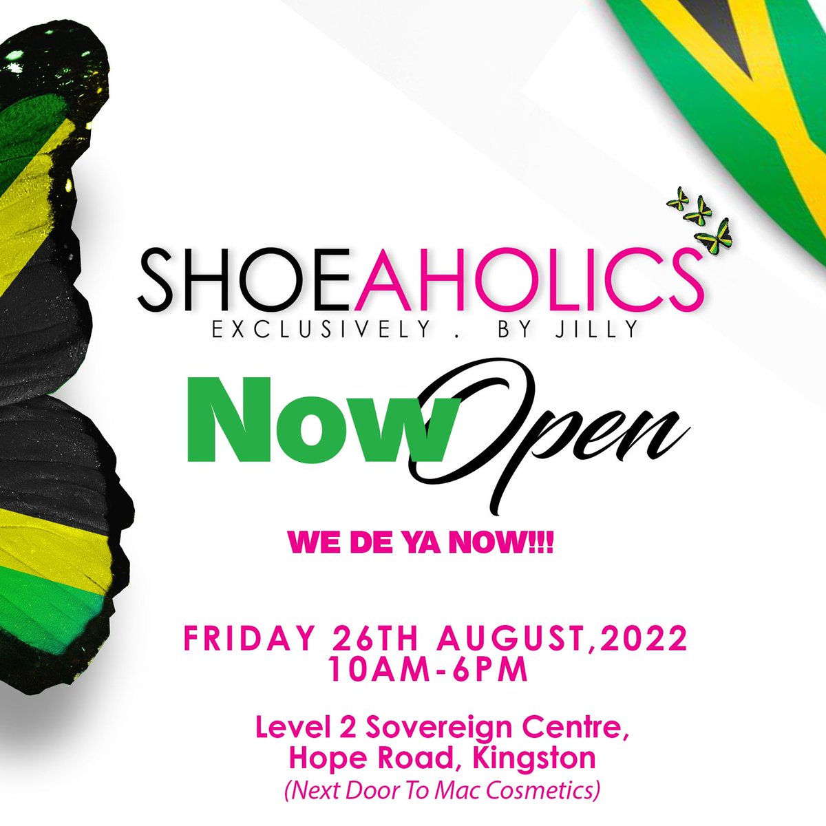 ChambersMedia_'s tweet photo. WE DEY YA NOW

Shoeaholics Jamaica is now open!

You can now shop at the BRAND NEW location at Sovereign Centre in Kingston!

#ShoeaholicsJamaica
#SovereignCentre
#Jamaica
#nowopen https://t.co/sJbrdjPxd0