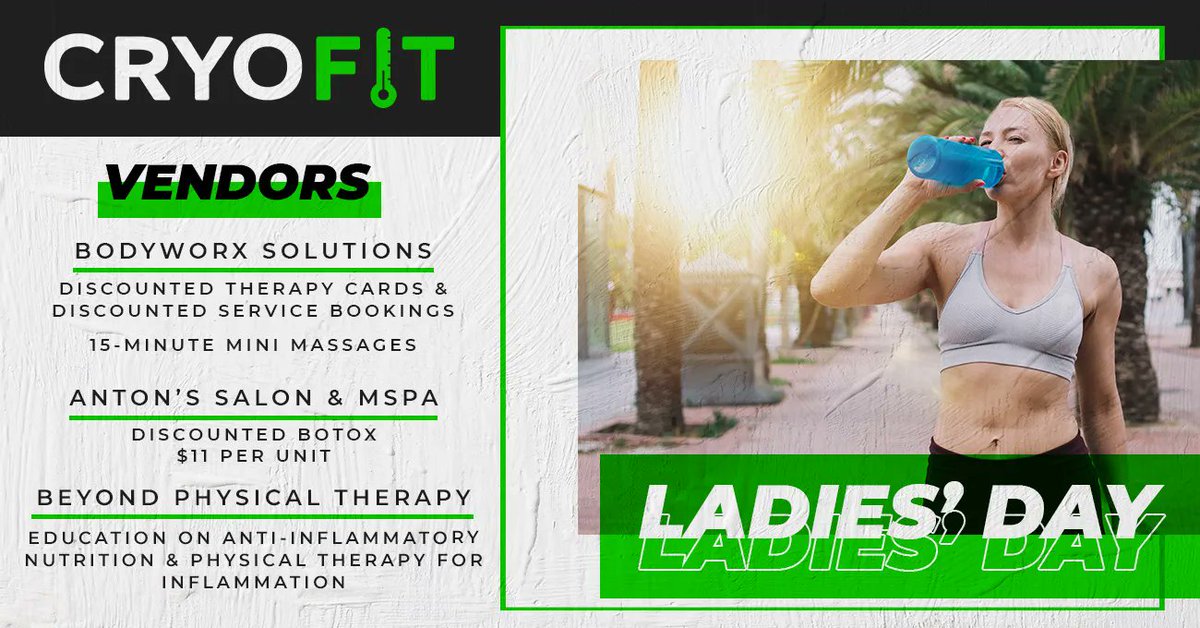 cryotherapywi's tweet photo. #CryoFit is excited to announce the local #vendors who will be attending our Ladies’ Day #event at our Delafield location!

Spots for this event are limited, so book your slot ASAP by calling our team at (262) 746-5200. https://t.co/v1Vdtpg7tt