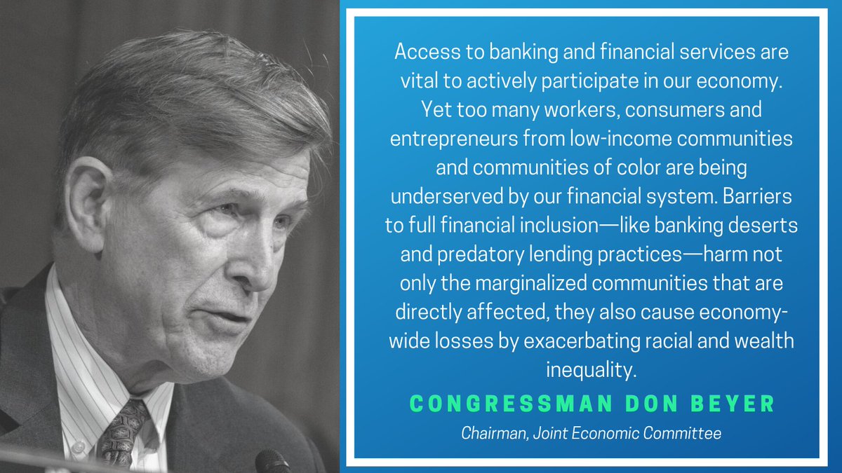 JECDems's tweet photo. Nearly 1 in 5 U.S. adults are unbanked or underbanked, exacerbating wealth disparities in communities across the country.

"Access to banking &amp; financial services are vital to actively participate in our economy" @RepDonBeyer 

What experts are saying⬇️
https://t.co/SgnFblhoub https://t.co/fE1AoTS7s7