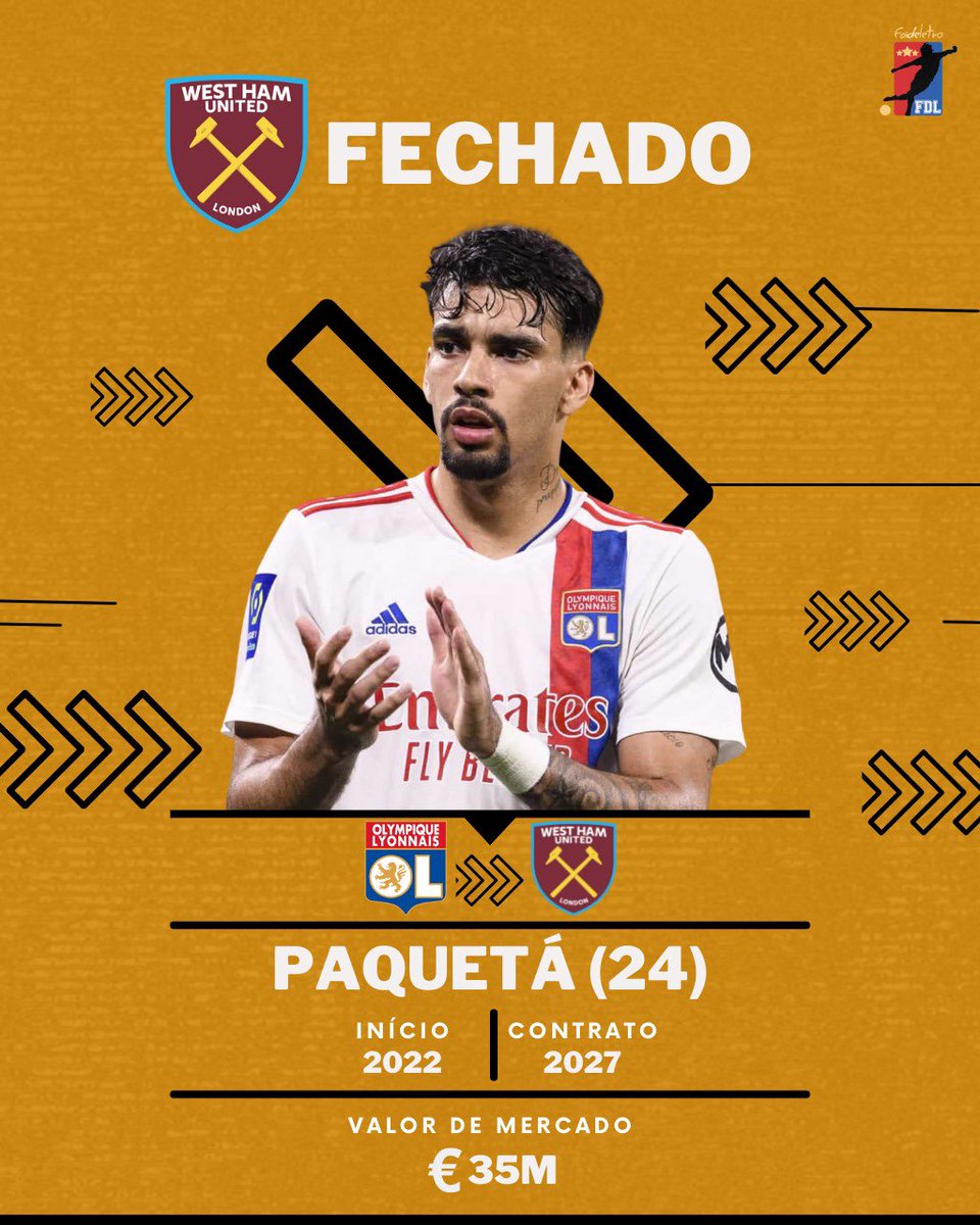 foideletra's tweet photo. 🚨| Lucas Paquetá será jogador do West Ham! O meia já é esperado em Londres para fazer exames médicos e ser apresentado.

#WHU #WestHam #PL https://t.co/z8nSPHFPXn
