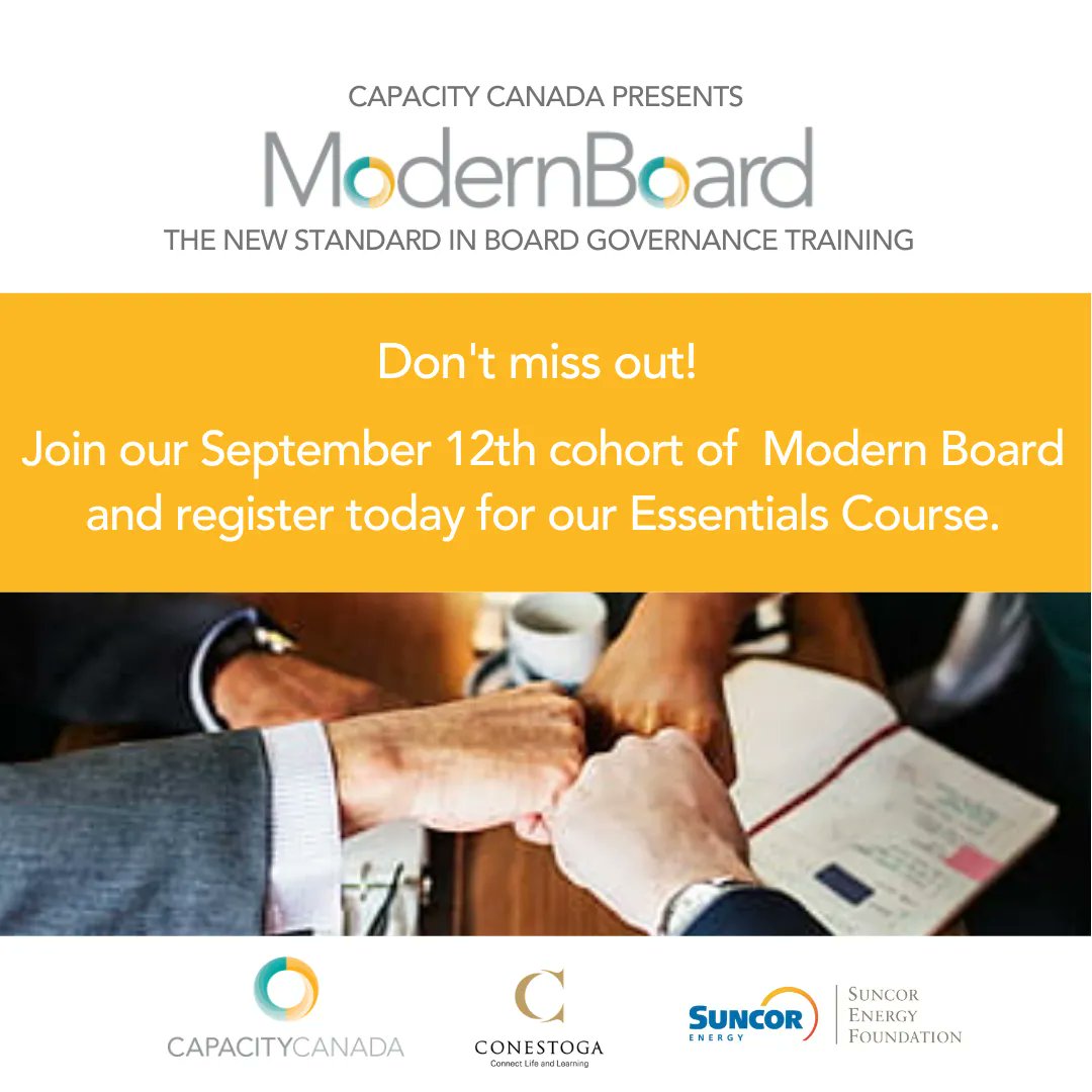 capacitycanada's tweet photo. Nothing is more important to the success of a non-profit organization than an effective board. #ModernBoard will ensure your board is running at full capacity!
Visit https://t.co/w1hOV3pcvf for more information.
#CCevent #CCworkshop #boardmember #leadership https://t.co/SWOR4kBAc2