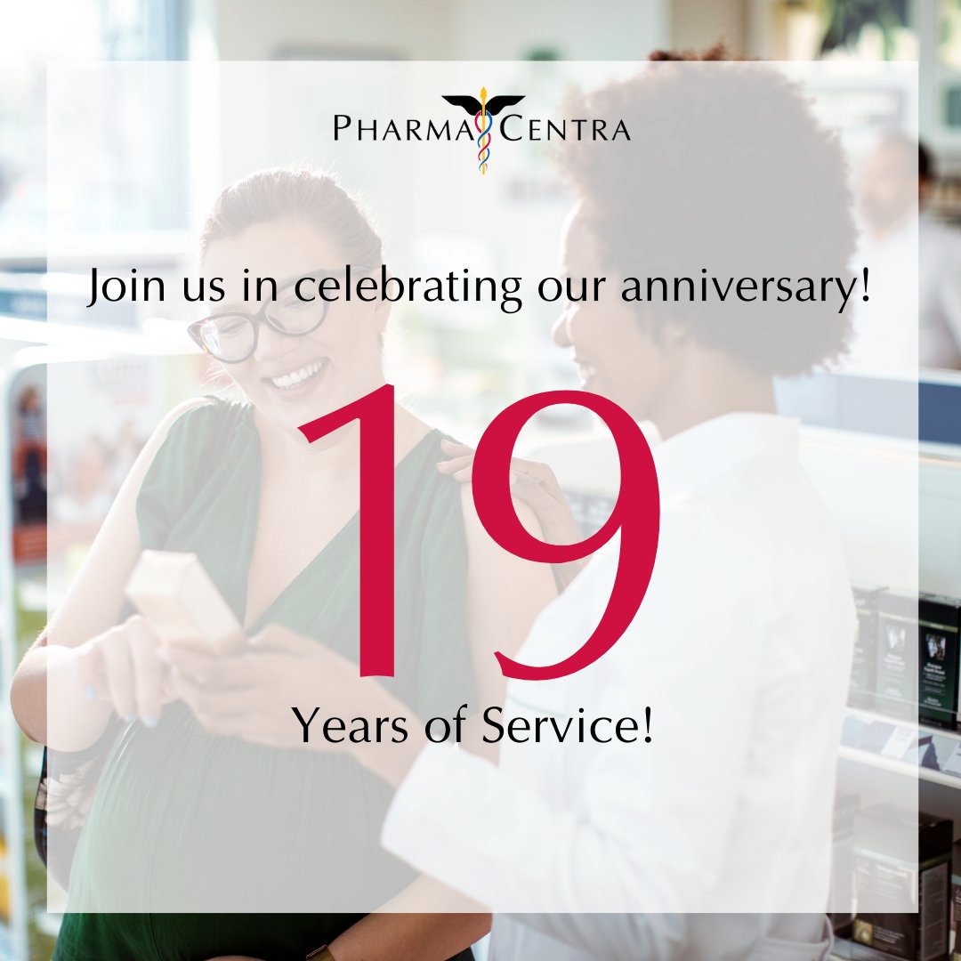 Join us celebrating our 19th anniversary! 

Founded in 2003, PharmaCentra’s mission has been to provide customizable marketing and communications programs for pharmaceutical and insurance providers to communicate more effectively with patients, healthcare providers and pharmacies