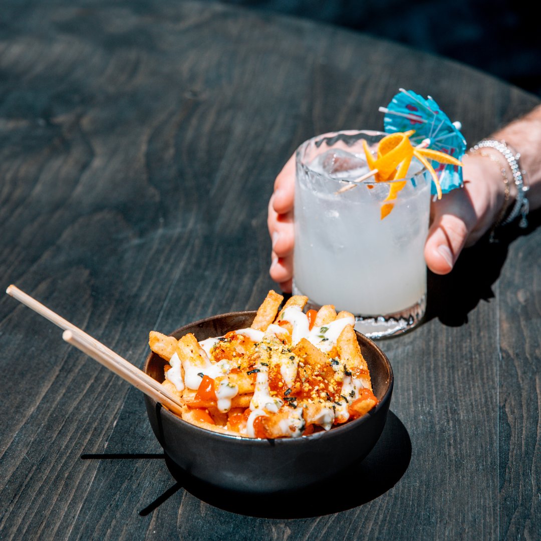 spiritofyork's tweet photo. What do all these delish eats have in common? You can now order them all on our patio! We’re serving up:

🍣Tuna Poke Taco
🍟Tokyo Fies
🍔Tofu Banh Mi
🍉Watermelon Salad

… and more! Order them with your favourite cocktail on our patio today and the rest of summer! https://t.co/BOsATMUMWG