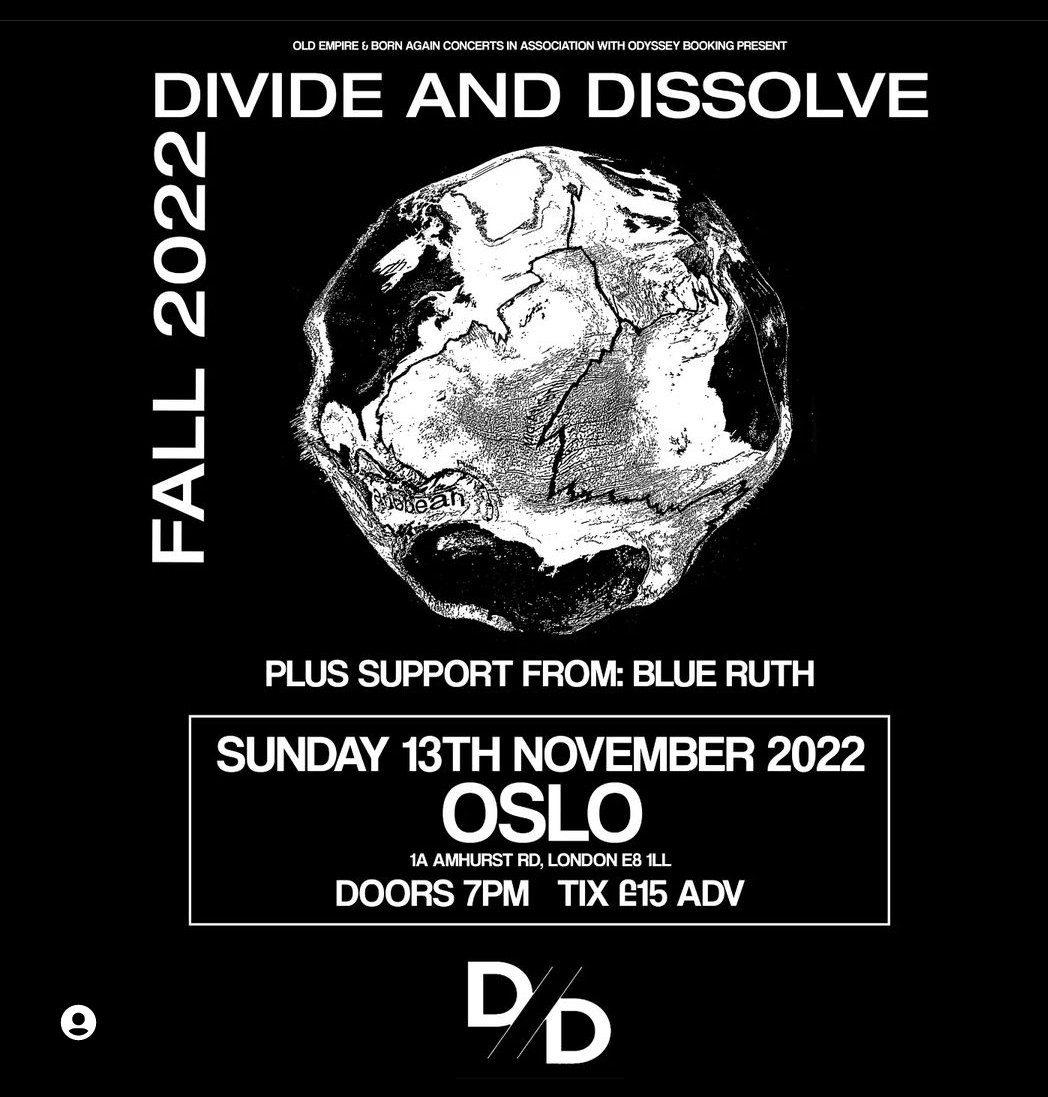 mrcookie_jay's tweet photo. @dividedissolve supported by #BlueRuth! Two of the most exciting live acts I've seen this year, so to see them on the same night @OsloHackney is gonna be 🤯 https://t.co/IOsSgDe9nD