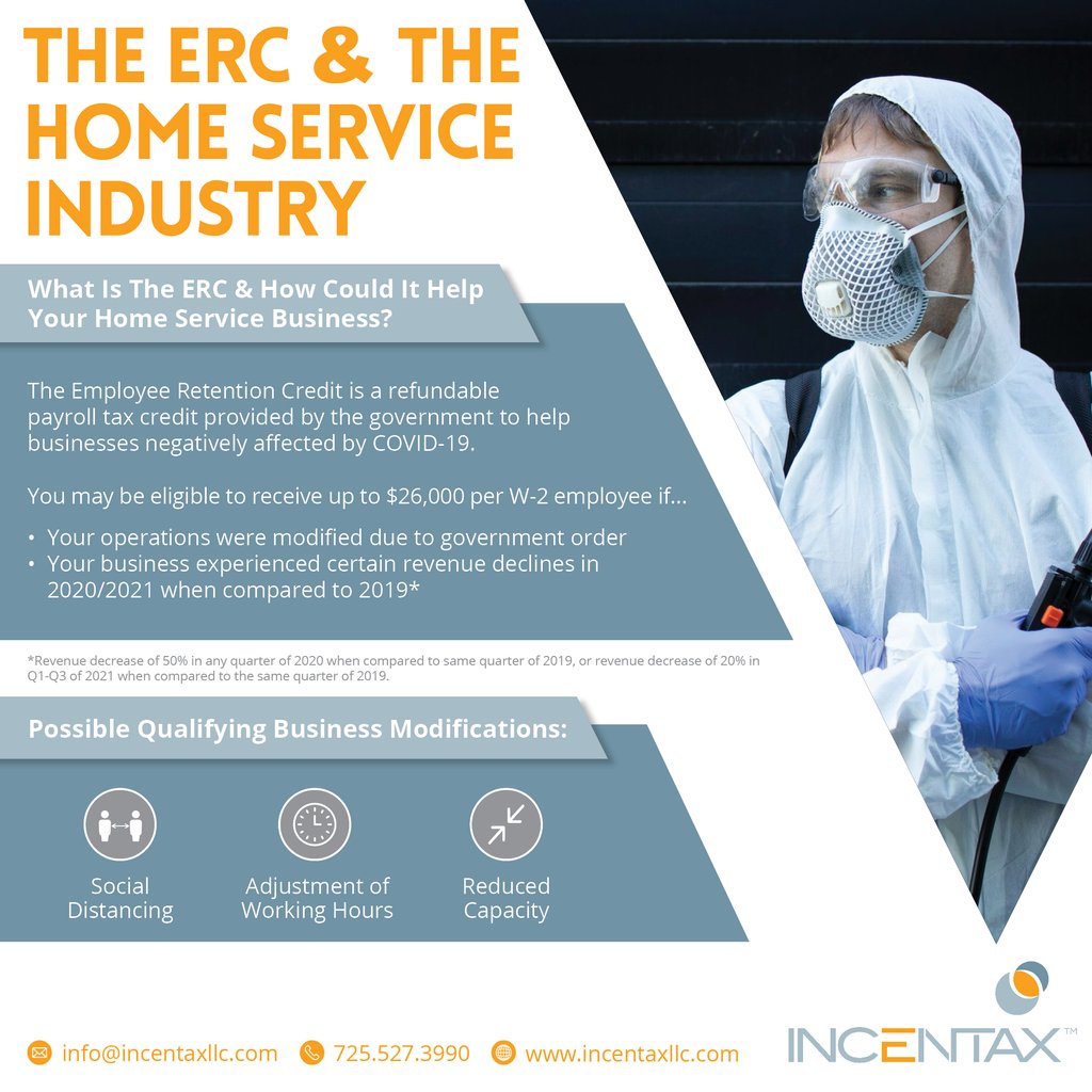 incentaxllc's tweet photo. Attention landscapers, exterminators, plumbers, etc.! 
Has your business faced challenges during the pandemic? You may be eligible for up to $26K per W-2 employee through the ERC! Contact us to learn more.

#Incentax #YourTaxCreditExperts #ERC #EmployeeRetentionCredit https://t.co/7mUVbN4p11