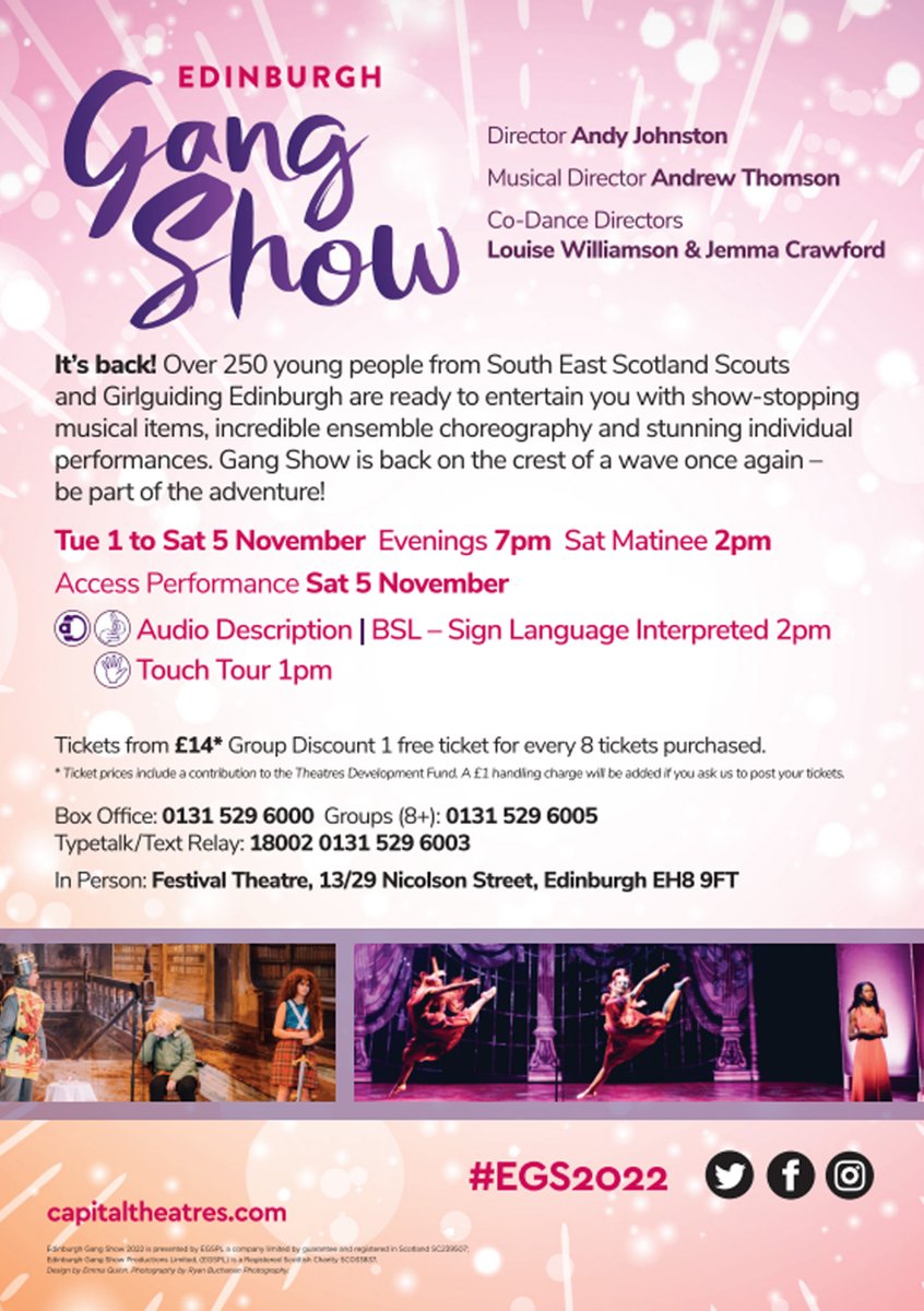 Edin_Gang_Show's tweet photo. The Edinburgh festivals are drawing to a close, schools are back and dreys, packs, troops and units from @sesscouts and @GirlguidingEdin are gradually returning to begin a new term of adventure with amazing programmes for young people. 

Gang Show's back! https://t.co/fKdTOD3zEN