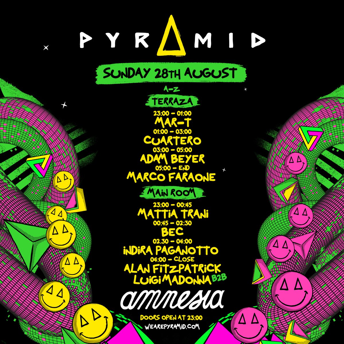 Amnesia_Ibiza's tweet photo. Who’s ready to dance into the future with Pyramid  tomorrow?
SET TIMES HERE! Save this post and make sure you don’t miss a second of your favourite artists.

⚠️ Doors open at 11PM till late

🎟️https://t.co/JUx0EDtm8g

#amnesiaibiza #pyramidibiza #wearepyramid #ibiza2022 #ibiza https://t.co/IZIVAHnpZI