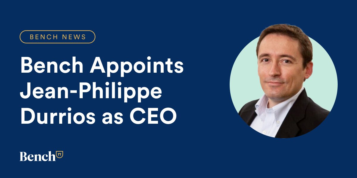 Bench's tweet photo. Weβre excited to announce that Jean-Philippe (JP) Durrios, our current President and CFO has been appointed as CEO! JP brings over 20 years of experience helping scale pioneering #tech companies. Learn more: https://t.co/WnNhfyO2SI
#fintechnews #techindustry #smbtechnology https://t.co/LDoKHpYKpH