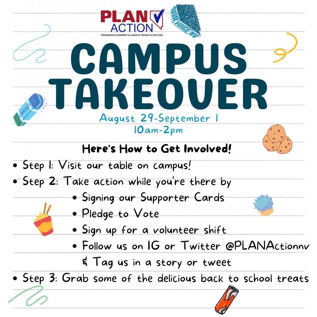 AcabGay's tweet photo. We are going BACK to school! From Aug 29-Sept 1, @planactionnv will be setting up at college campuses around NV to engage with college students, take action &amp; give out goodies! Come join us to make a better Nevada! #ThriveNotJustSurvive https://t.co/jdDI2sGZzn