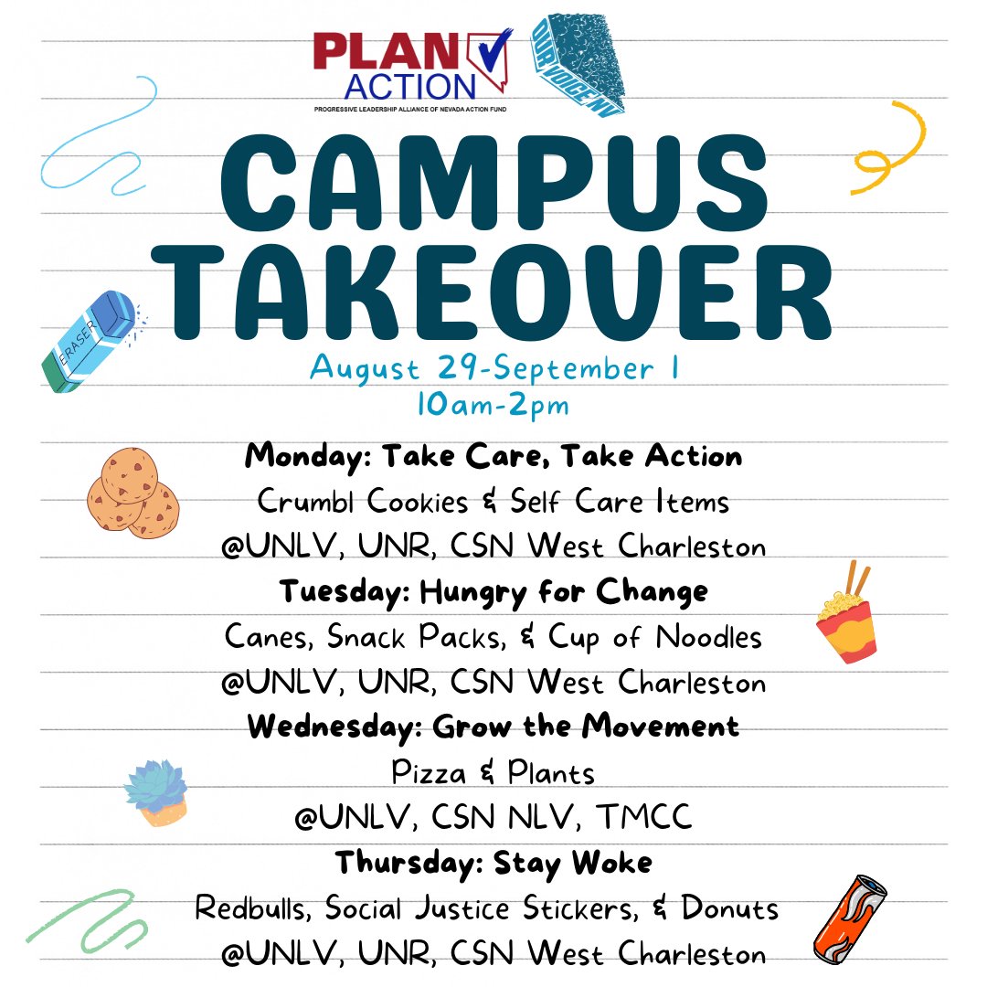AcabGay's tweet photo. We are going BACK to school! From Aug 29-Sept 1, @planactionnv will be setting up at college campuses around NV to engage with college students, take action &amp; give out goodies! Come join us to make a better Nevada! #ThriveNotJustSurvive https://t.co/jdDI2sGZzn