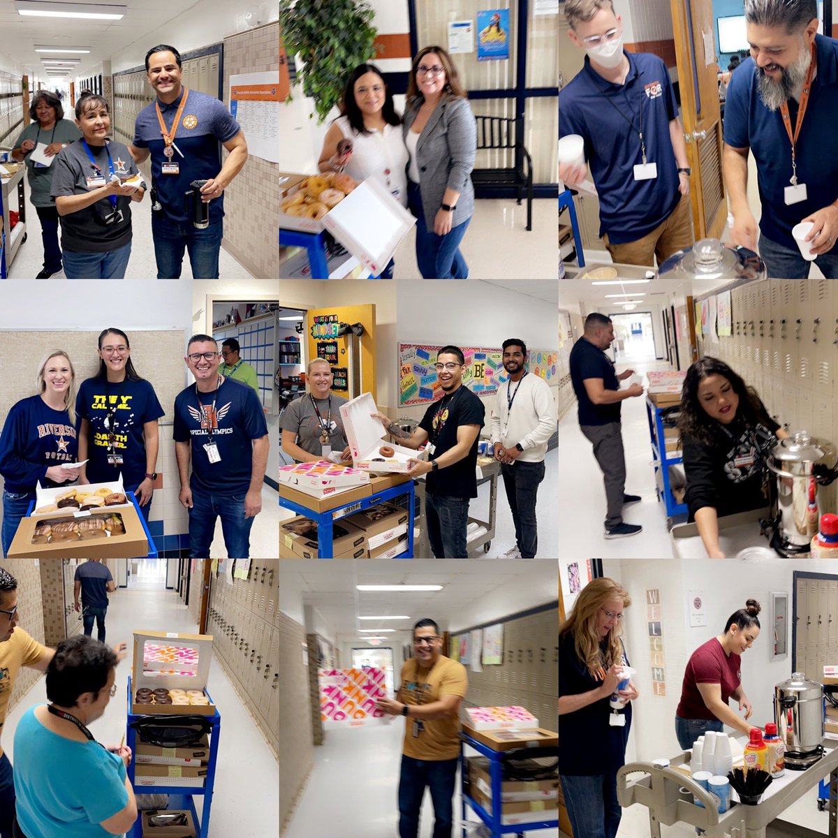 rivette3's tweet photo. Coffee and donuts Friday at #TheRebellion . Thank you admin for treating our teachers and staff. #ForTheTeachers #ForTheStaff ๐งก๐ https://t.co/Q2IQUXUpRA