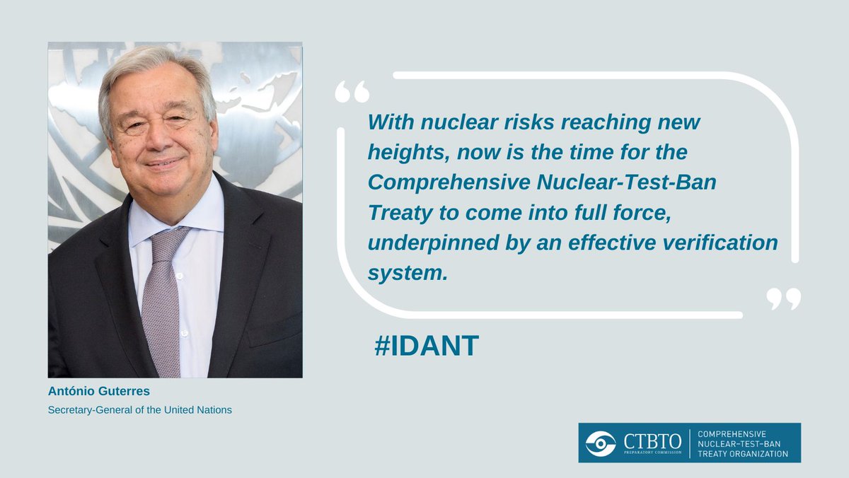 Tomorrow is the International Day Against Nuclear Tests. To mark #IDANT, the <a href="/UN/">United Nations</a> Secretary-General <a href="/antonioguterres/">António Guterres</a> underscores the risks related to nuclear testing, calling for an "end of testing now and forever and to consign nuclear weapons to history, once and for all.”