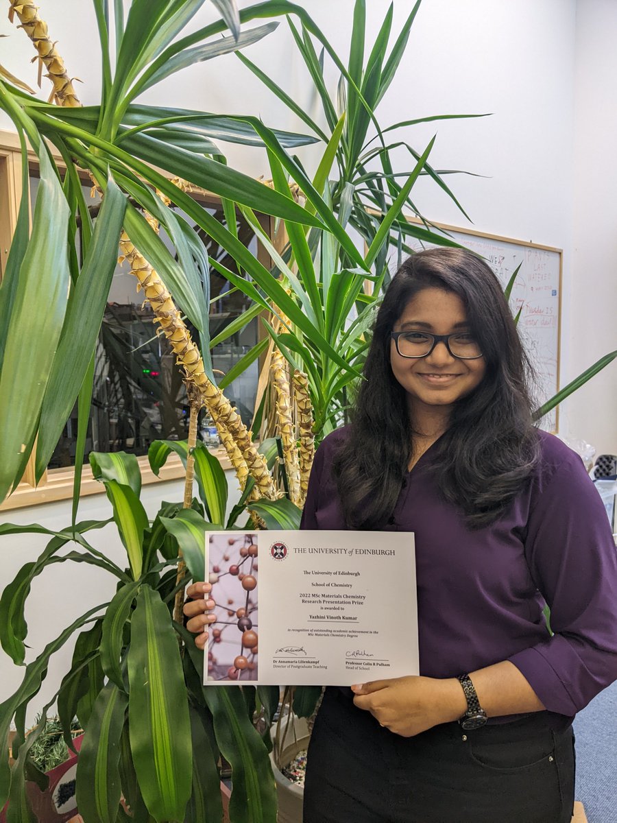 NBellGroup's tweet photo. Congratulations to our PGT student Yazhini for winning a presentation prize! We all wish her all the best with her future PhD with @GardenGroupChem, you have got a good one! 
#hapPEAT #celebrations
@EdinburghChem @nichollebell8 https://t.co/9B8Oumhe9G