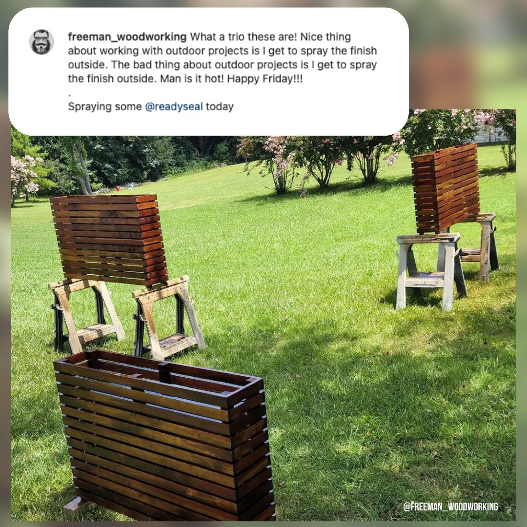 ReadySealinc's tweet image. A freshly-finished spray application of Ready Seal® on three beautiful cedar planters 😍

Thanks for sharing, Kenny Freeman!

#georgiaheat #henrycountyga #cedarplanter #outdoorfurniture #outdoorliving #readyseal