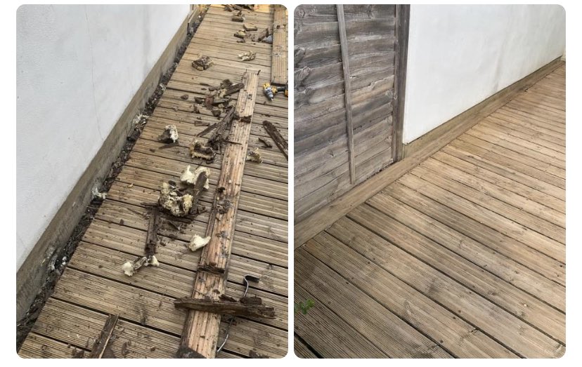 HandymanWindsor's tweet photo. A client in Windsor had noticed movement in some of their decking boards. Fortunately the majority of this was down one side so I was able to replace the rotten joists with some new treated pine giving them a lovely solid decking area. #windsor #homemaintenance #berkshire https://t.co/d1DeGVbOU7
