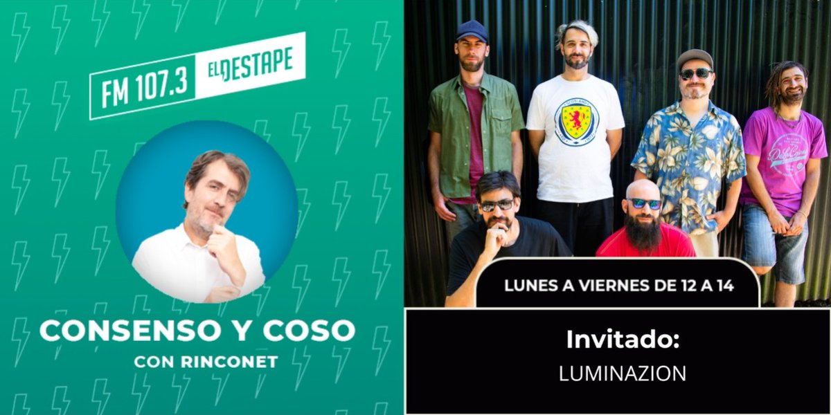 eldestape_radio's tweet photo. 👂 Prendete a #ElDestapeRadio que en instantes llega @LuminaZion, banda de reggae suscriptora de la #Feria de #ElDestape, para terminar la semana bien arriba en el #CierreMusical de #ConsensoyCoso 🎶

📻 FM107.3 | AM1050
💻 https://t.co/da14gjraju https://t.co/z3j7pcpsWI