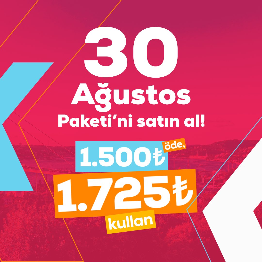 tiktakkirala's tweet photo. Bayrama özel avantajlı paketi kaçırma! Hemen uygulamaya gir, 30 Ağustos Paketi’ni satın al, 1.500 TL öde 1.725 TL kullan. https://t.co/h0OCPiOMwr