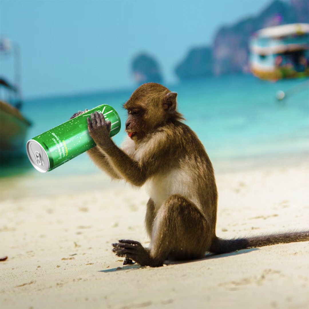 There's not too many sounds that will have your friends flocking quite like the 'tsss' from cracking open a fresh can of Green Monké... This little guy just needs to work out how to get into his first!