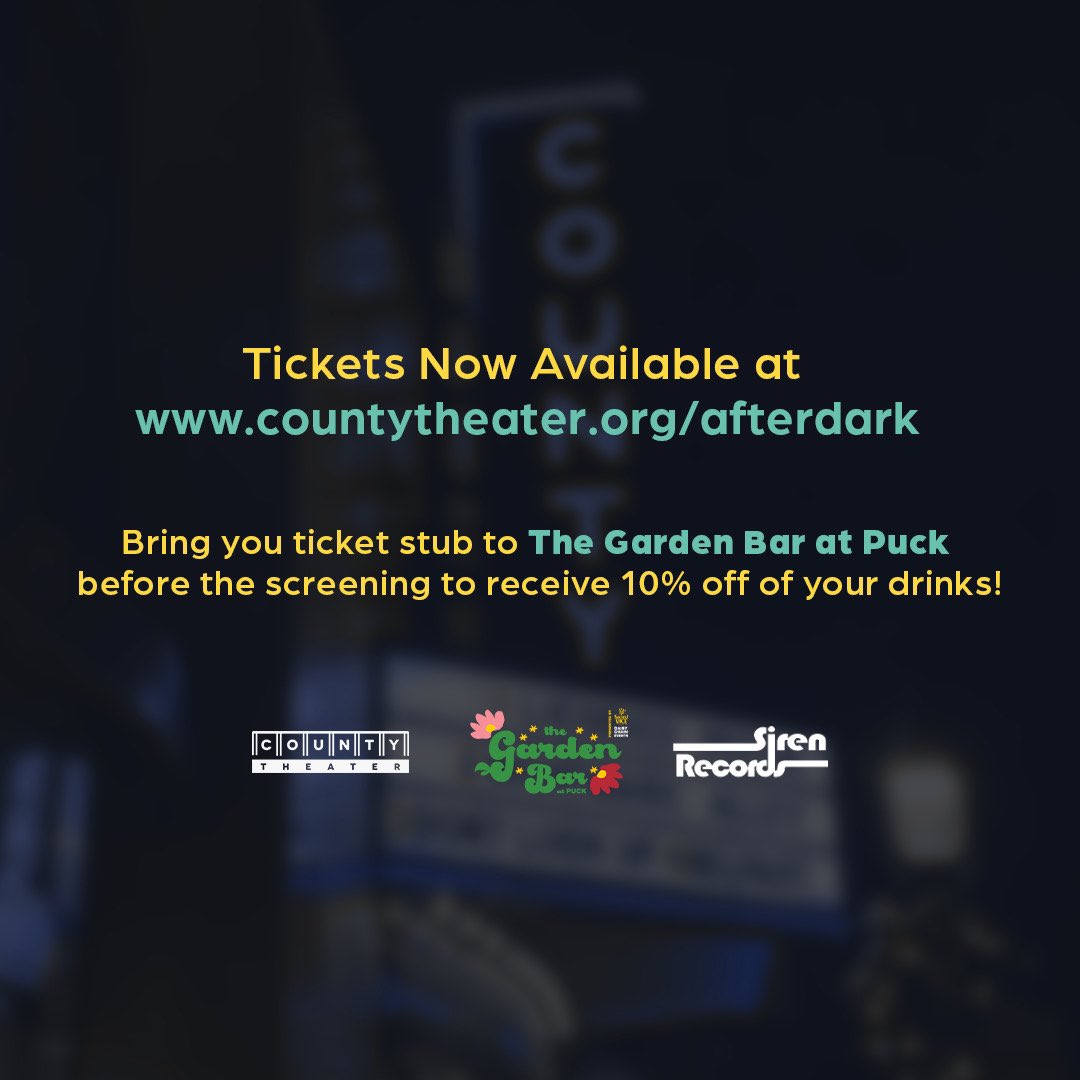 sirenrecords's tweet photo. Tonight! PURPLE RAIN (1984) at @countytheater in collaboration with Siren Records. Tickets available at https://t.co/tDNKyj4b9B Bring your ticket stub to the Garden Bar at Puck before the screening to get 10% off your drinks! #princeandtherevolution #purplerain #purplerainmovie https://t.co/hdNyvg7uvA